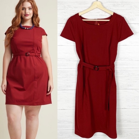 Modcloth Dresses & Skirts - Modcloth • Miss Fifties Red Belted Sheath Dress